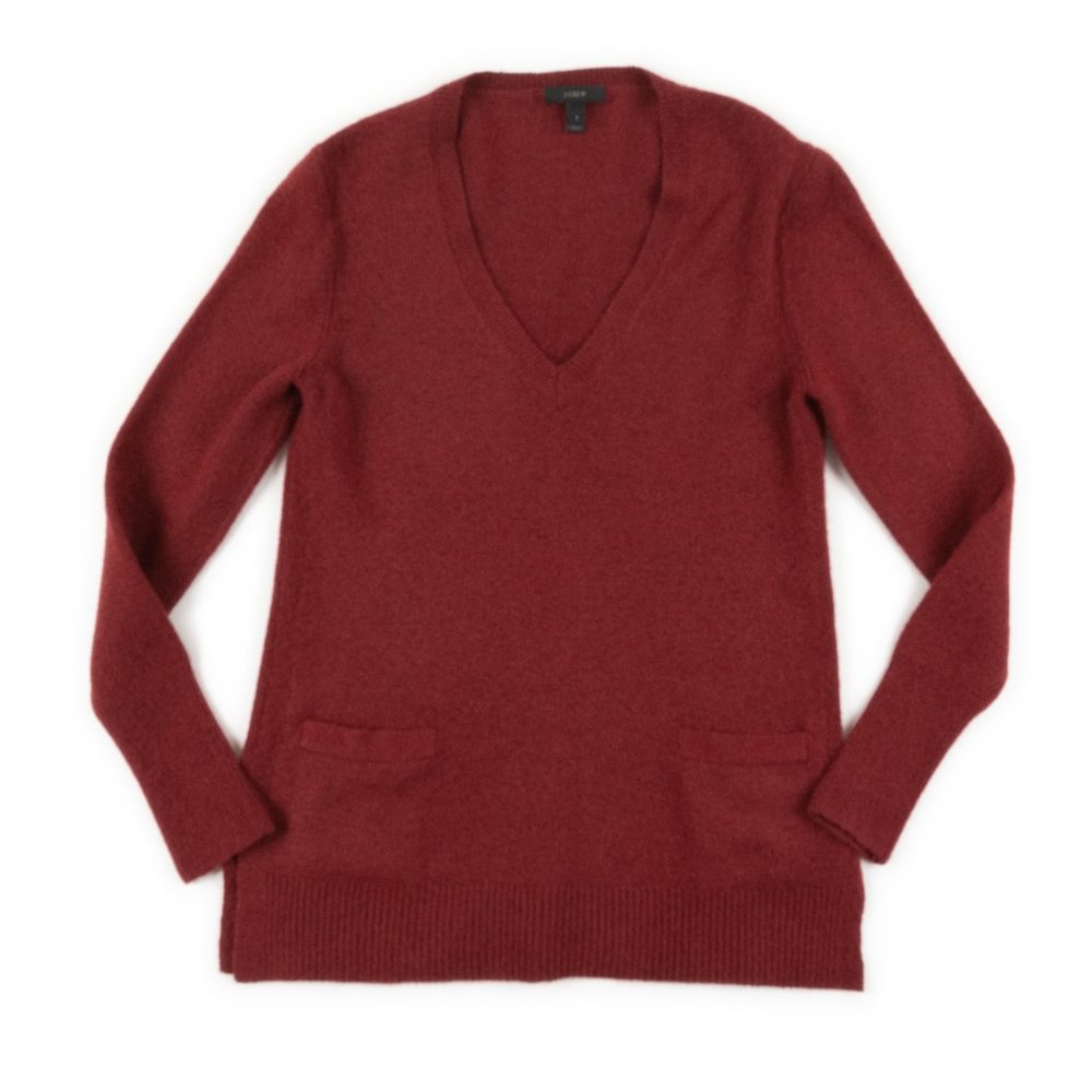 J. CREW deep V-neck long cranberry red pullover tunic sweater size S